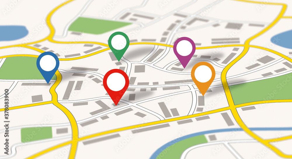 Fototapeta premium A generic city map with colorful icons