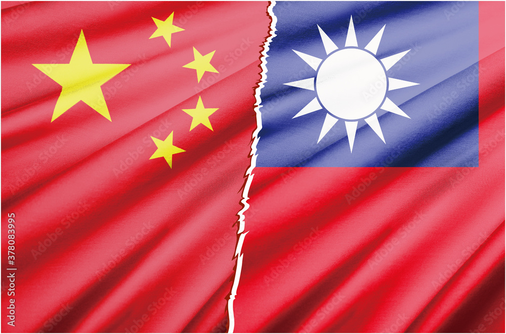 国家間の対立のイメージの2つの国旗のリアルイラスト 台湾と中国 中華人民共和国 National Flag Ilustracion De Stock Adobe Stock