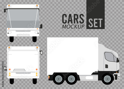 white buses and truck mockup cars vehicles icons