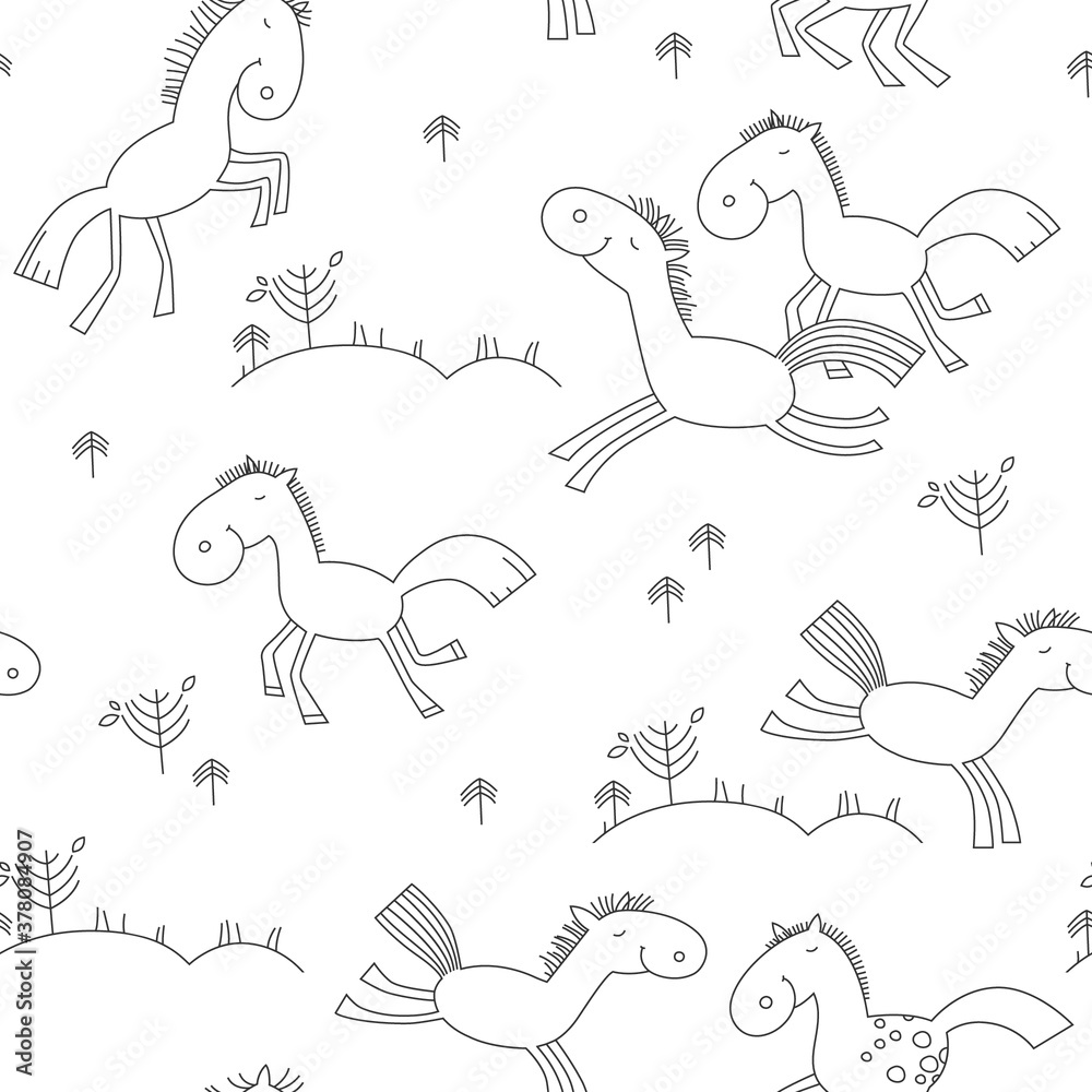 Fototapeta premium Nahtloses Muster mit kleinen Pferden