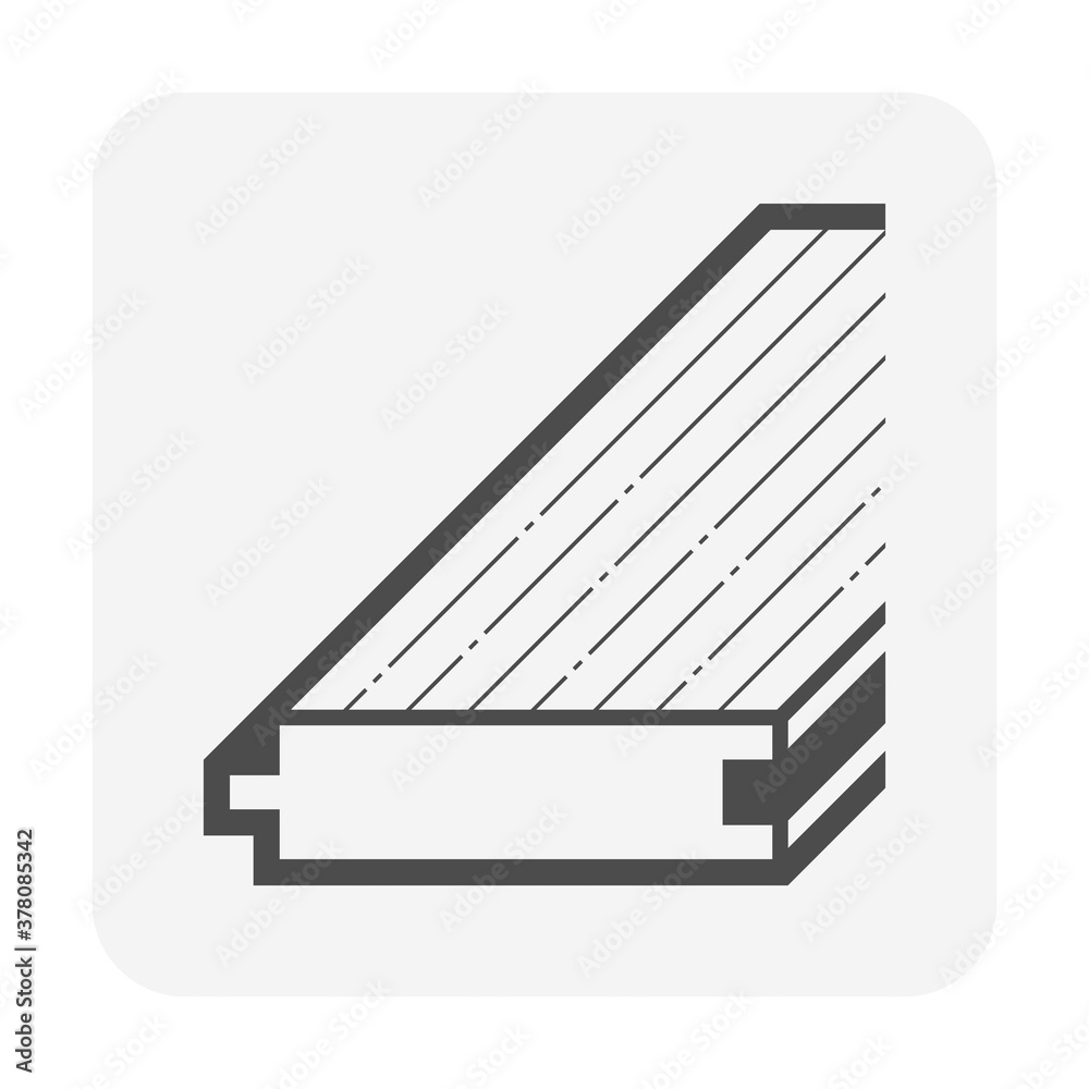 Solid wood flooring icon. That is floor finishing material made from single piece of wood and natural 100% wood product. Include tongue and groove for joining with other. For home interior decoration. Solid wood flooring icon. That is floor finishing material made from single piece of wood and natural 100% wood product. Include tongue and groove for joining with other. For home interior decoration.