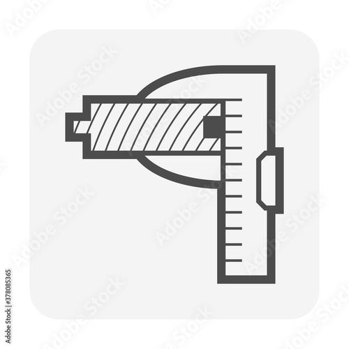 Measurement icon. Consist of Wood floor material and vernier caliper. That floor material test and quality inspection for quality work of floor finishing material construction or installation work.