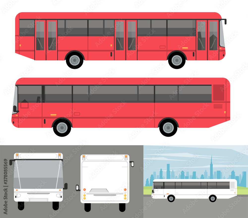 white and red buses mockup cars vehicles icons