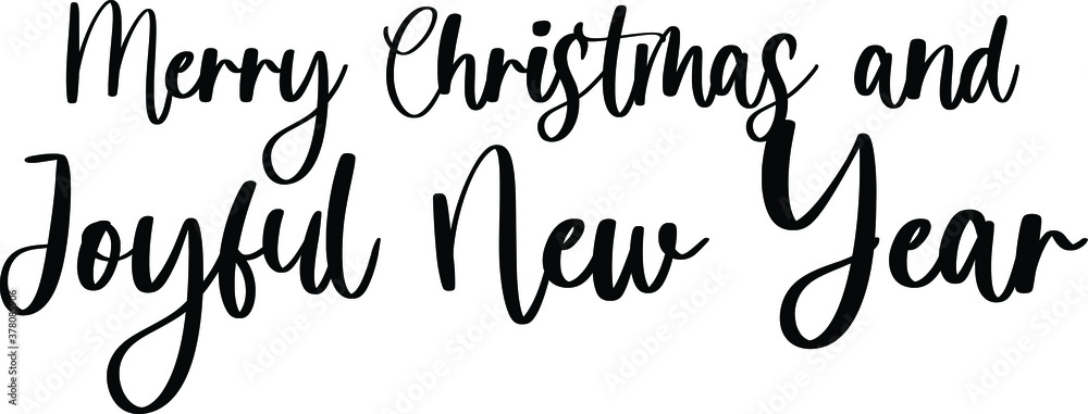Merry Christmas and Joyful New Year Typography Black Color Text On White Background