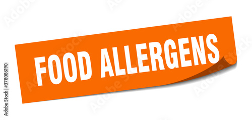 food allergens sticker. square isolated label sign. peeler