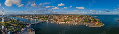 Photo Aerial view  of city, harbor and castle in Sonderborg, Jutland, Denmark, Europe