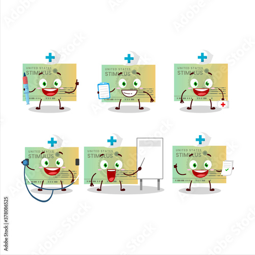 Doctor profession emoticon with stimulsus check cartoon character