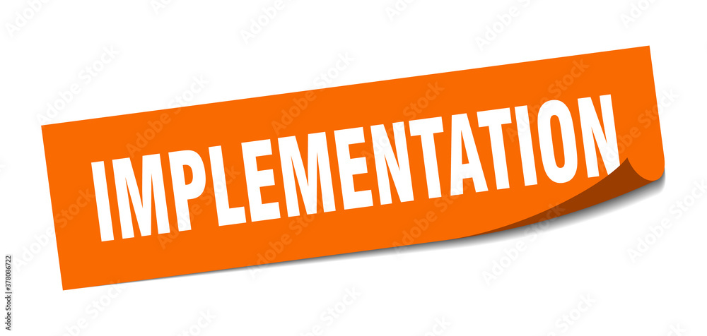 implementation sticker. square isolated label sign. peeler implementation sticker. square isolated label sign. peeler