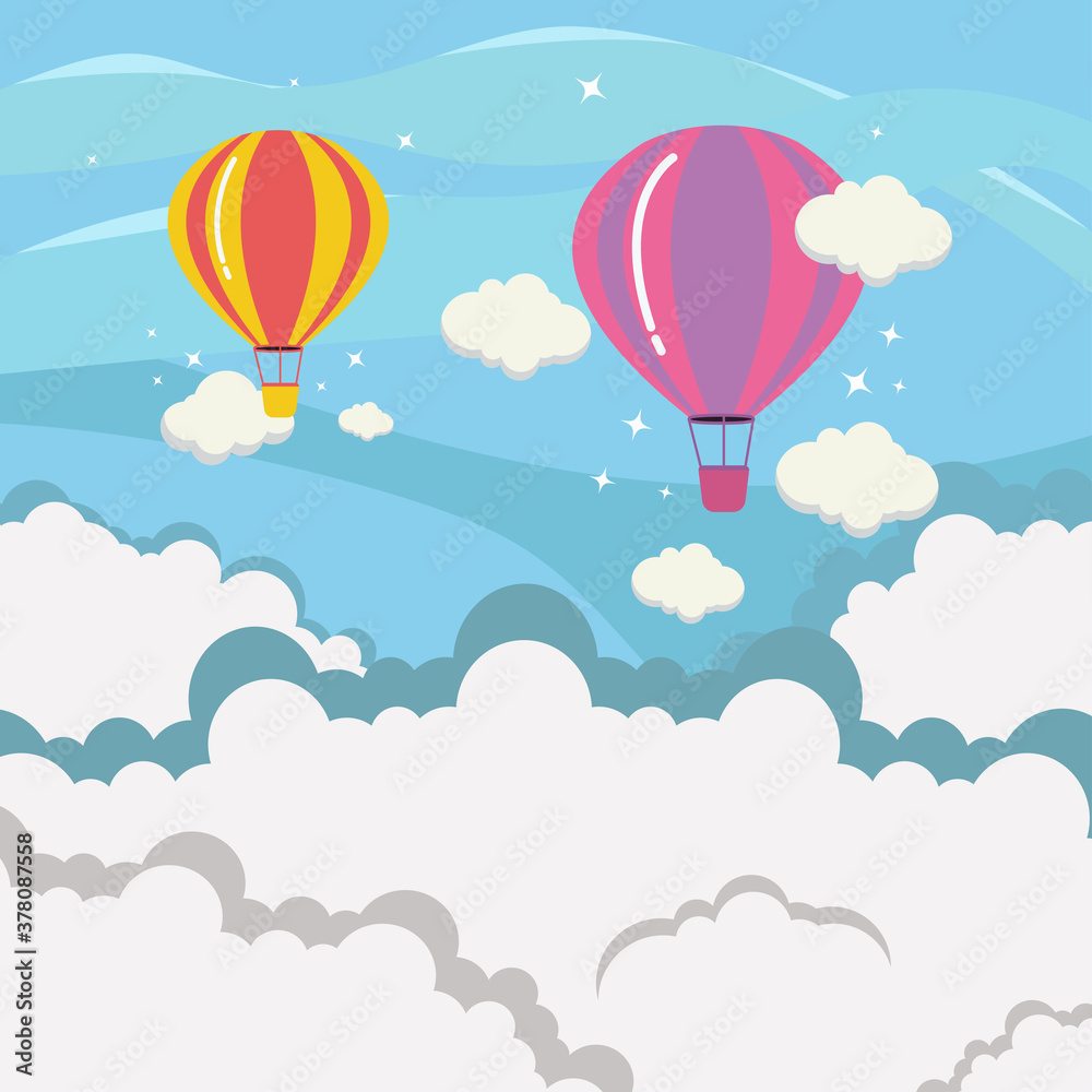 Fototapeta premium Hot air balloons in the sky vector illustration