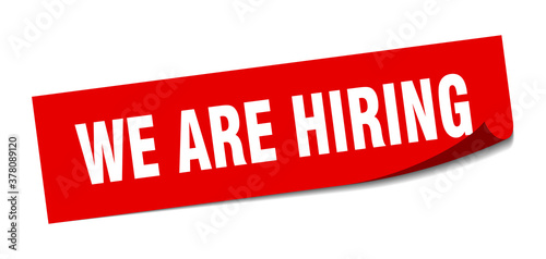 we are hiring sticker. square isolated label sign. peeler