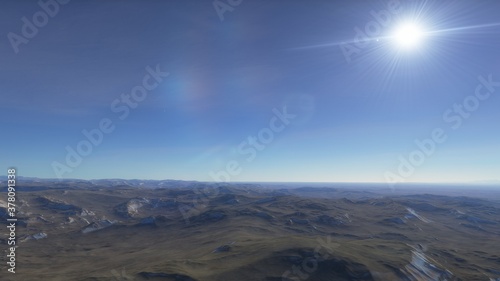 alien Planet  fantasy landscape  view from the surface of an exo-planet  science fiction landscape  3d Render