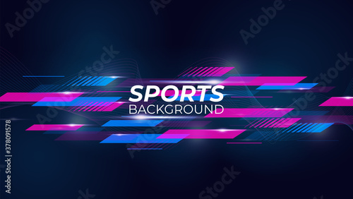 Black geometric design with a set of purple and blue stripes, thin wavy thin lines. Modern colored posters for sports. Vector illustration