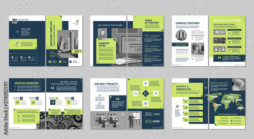 Brochure creative design. Multipurpose template, include cover, back and inside pages. Trendy minimalist flat geometric design. Vertical a4 format.