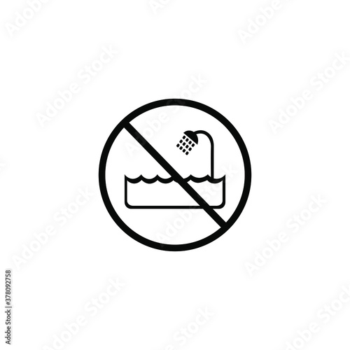 Black icon prohibition to wash, wash and dip in water. Water tank and tap sign. Product use instruction symbol. Vector pictogram.