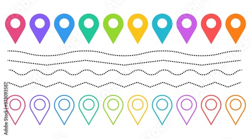 Set of Map pin icon. Place symbol. GPS pictogram, flat vector sign isolated on white background. Simple vector illustration for graphic and web design. Concept of cartography, navigate, geotagging