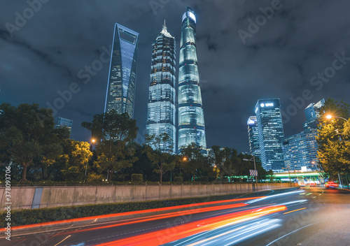 city at night in shanghai, china.