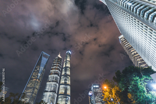 Photography skyscrapers at night in shanghai, china.