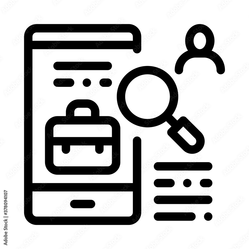phone application search job icon vector. phone application search job sign. isolated contour symbol illustration phone application search job icon vector. phone application search job sign. isolated contour symbol illustration