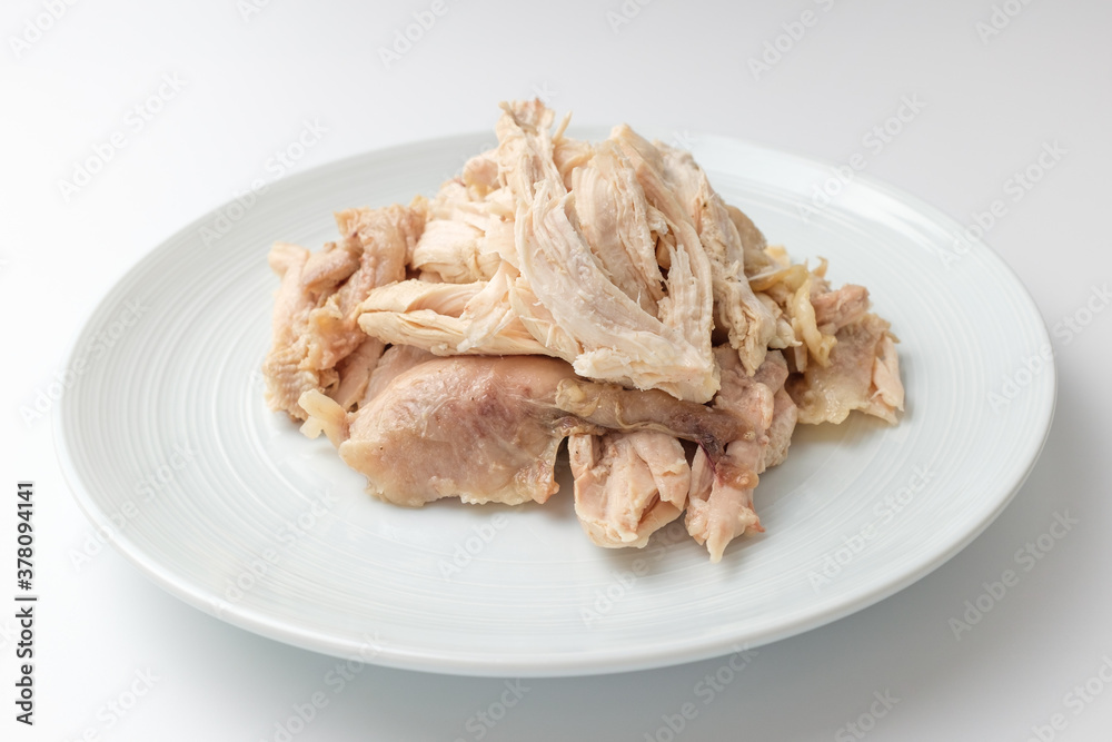 Boiled chicken on white background Boiled chicken on white background