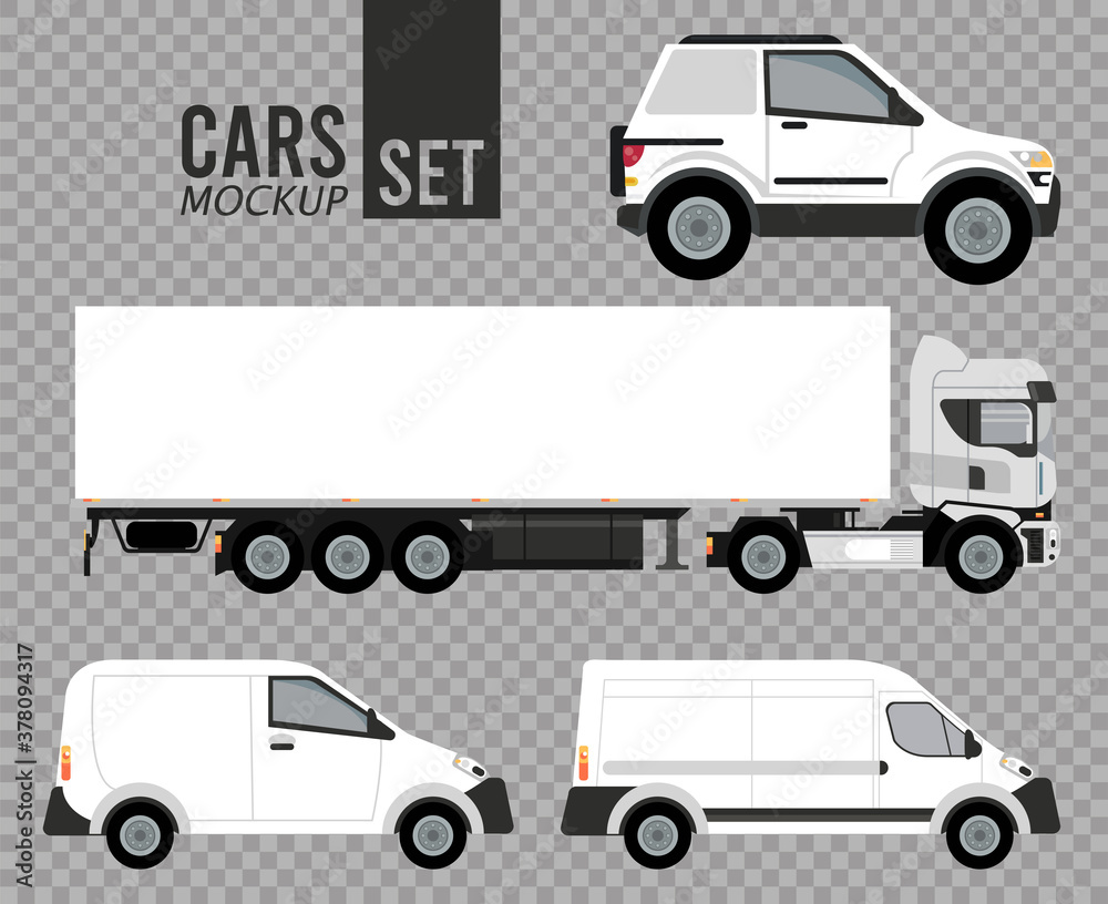 white set mockup cars vehicles icons white set mockup cars vehicles icons