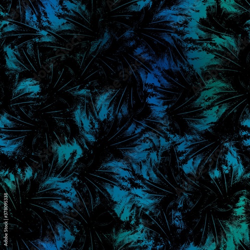 Wallpaper Mural Seamless Miami night tropical pattern black foliage on sunset blur. High quality illustration. Swim, sports, or resort wear repeat print. Dark foreground on blurred background. Dark vibrant colors. Torontodigital.ca