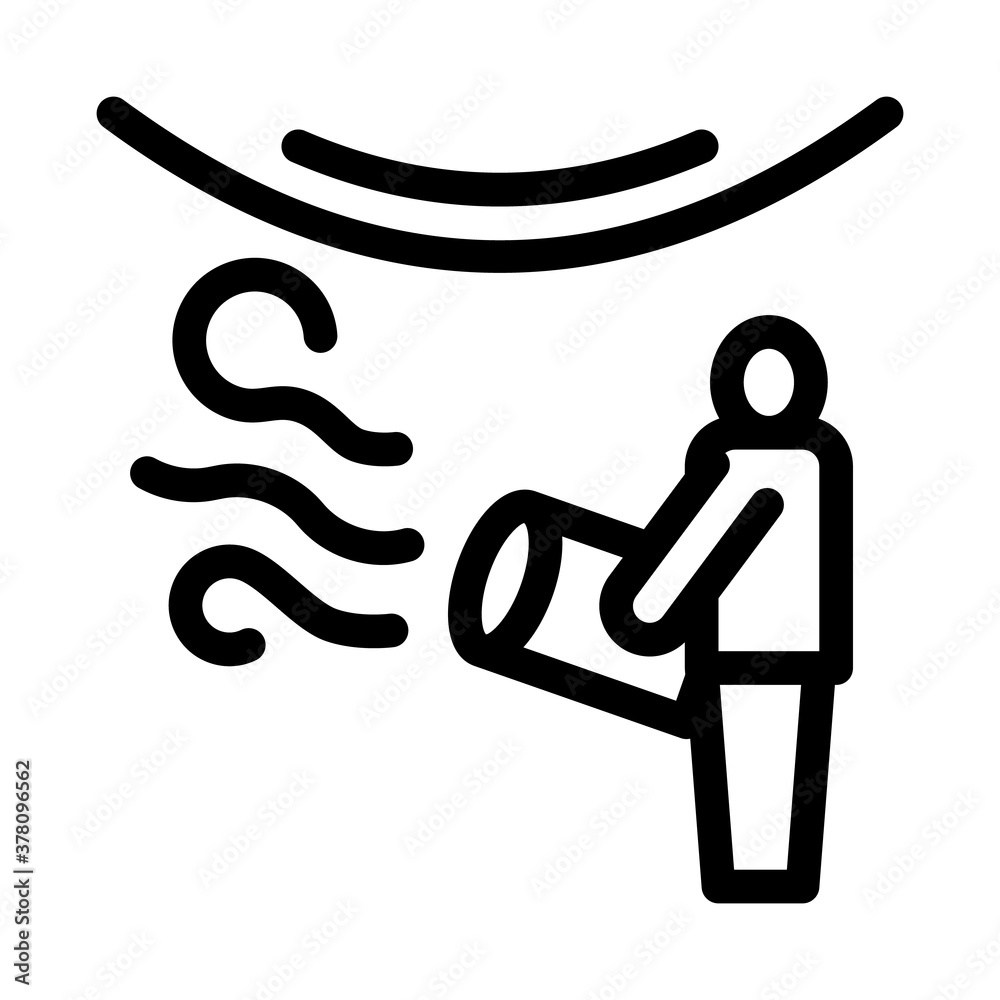 worker heating stretch ceiling with fan icon vector. worker heating stretch ceiling with fan sign. isolated contour symbol illustration worker heating stretch ceiling with fan icon vector. worker heating stretch ceiling with fan sign. isolated contour symbol illustration