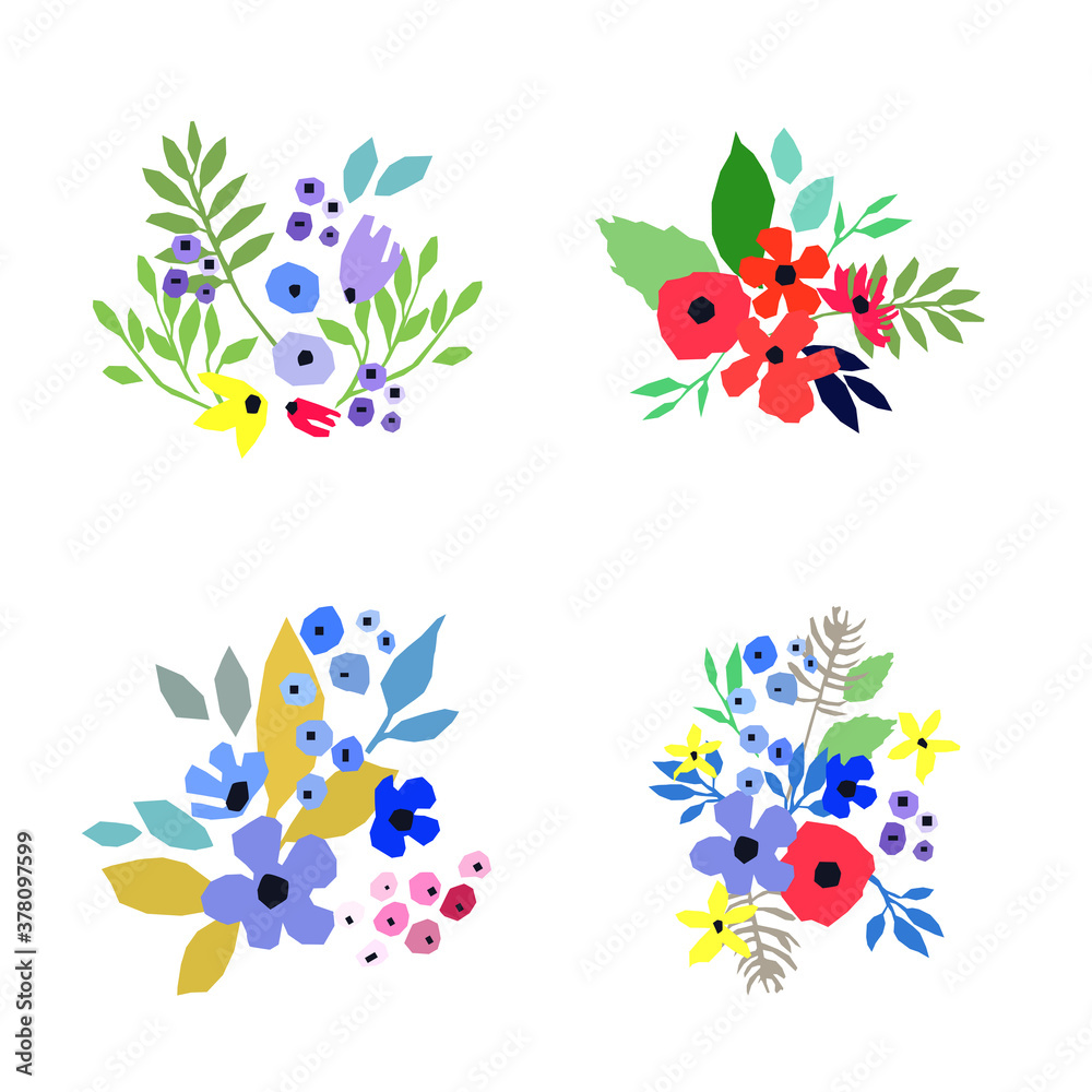 Collection of vector flowers on white background. Vector bouquets. Simple design. Collection of vector flowers on white background. Vector bouquets. Simple design.