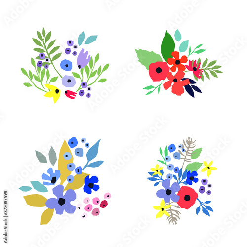 Collection of vector flowers on white background. Vector bouquets. Simple design.