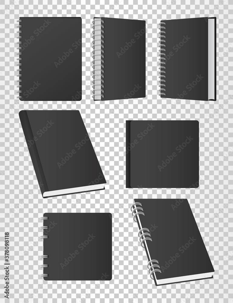 set of books and notebooks mockup color black icons set of books and notebooks mockup color black icons