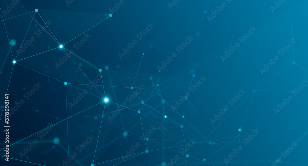 Abstract technology background with polygonal connection lines and dots over blue background