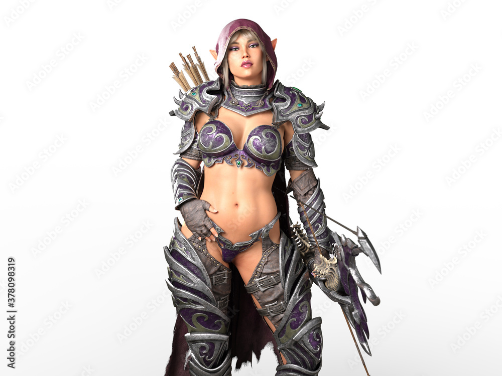 3D Illustration of an Elven Archer in Fantasy Armor Isolated on White 3D Illustration of an Elven Archer in Fantasy Armor Isolated on White