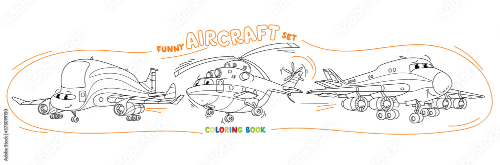 Funny light aircraft planes and helicopter coloring book set