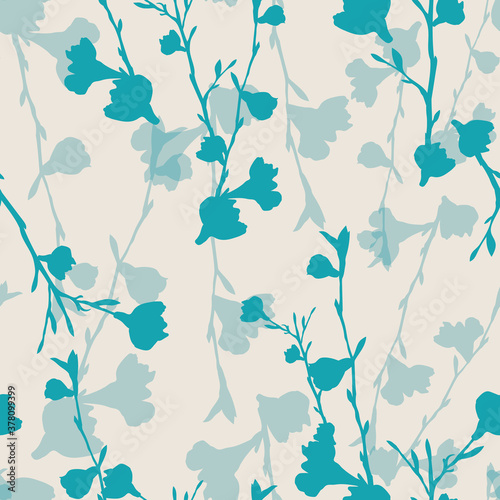 Vector blue white cherry flowers seamless pattern