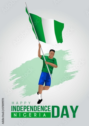 1st October Nigeria Independence Day template. man running with flag. vector illustration photo