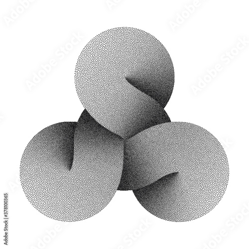 Stippled triquetra knot sign made of three combined disks. Vector illustration.