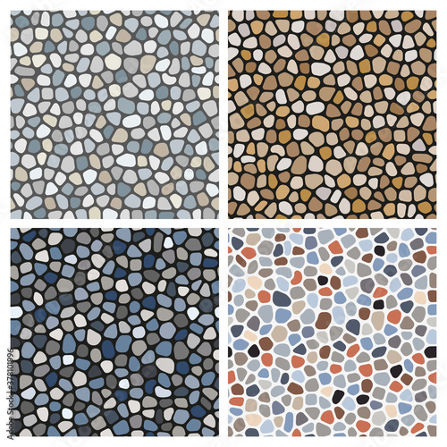 Simple natural stone background vector seamless pattern of colored pebbles