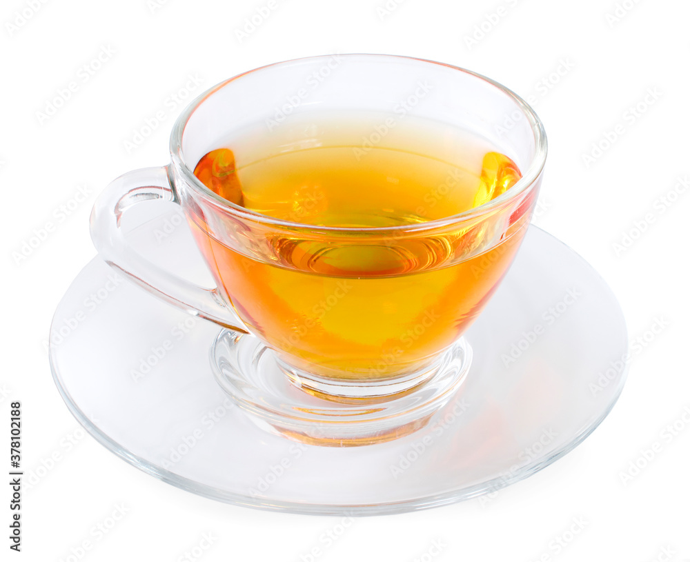 Tea in glass cup isolated on white background.clipping path. Tea in glass cup isolated on white background.clipping path.