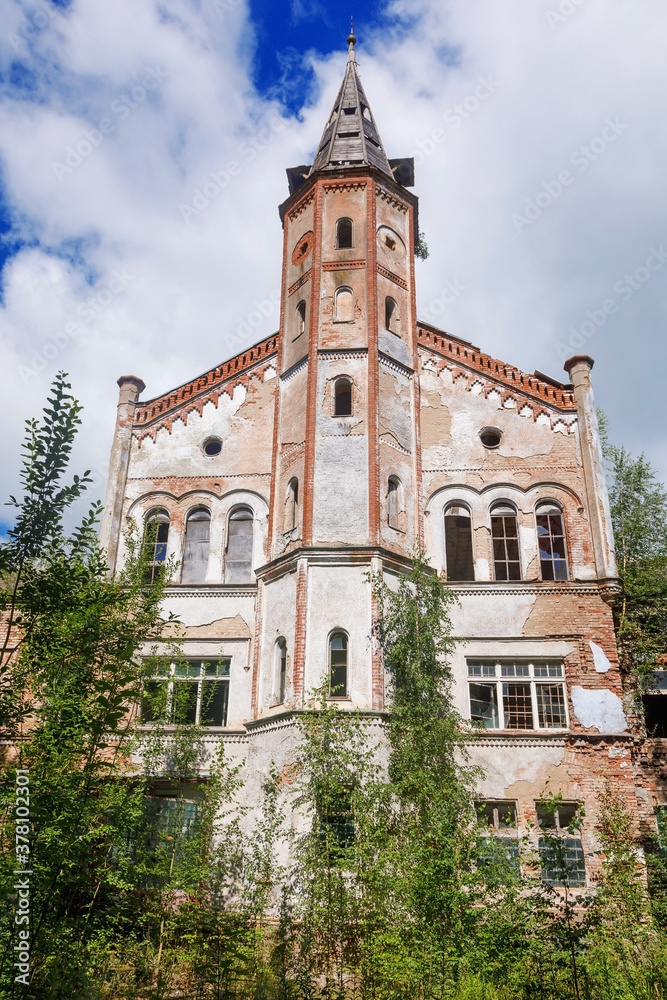 Facade of the old abandoned Catholic Church
