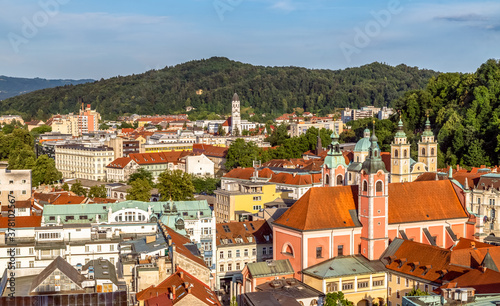 Cityscape of old historical town of Ljubljana, capital of Slovenia. Holidays in Slovenia.