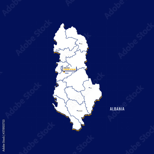 Valokuvatapetti Vector map of Albania with border, cities and capital Tirana