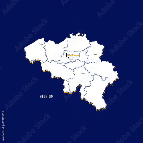 Vector map of Belgium with border  cities and capital Brussel. Each city has separately for your design. Vector Illustration