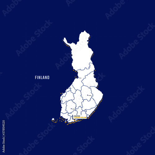 Vector map of Finland with border, cities and capital Helsinki. Each city has separately for your design. Vector Illustration