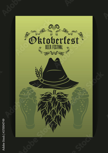 oktoberfest celebration festival with tyrolean hat in green background