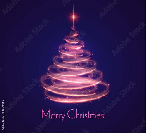 Holiday vector illustration of abstract Christmas tree with blurred lights effect on abstract background. Shiny lights sparkles