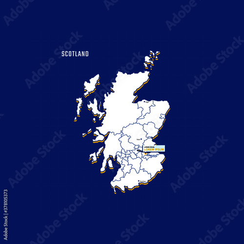 Vector map of Scotland with border, cities and capital Edinburgh. Each city has separately for your design. Vector Illustration