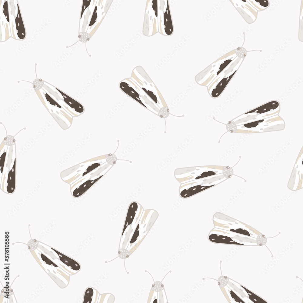 Isolated random seamless pattern with moles simple silhouettes. Light insect shapes with brown details on white background. Isolated random seamless pattern with moles simple silhouettes. Light insect shapes with brown details on white background.
