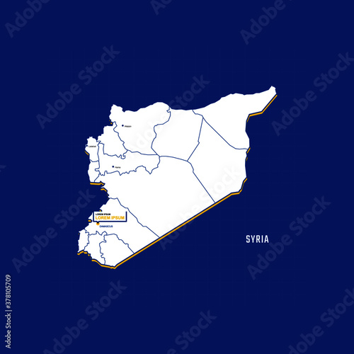 Vector map of Syria with border, cities and capital Damascus. Each city has separately for your design. Vector Illustration