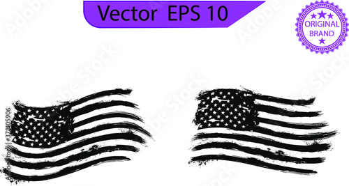 USA Flag - Distressed american flag, brush stroke   element design set	
