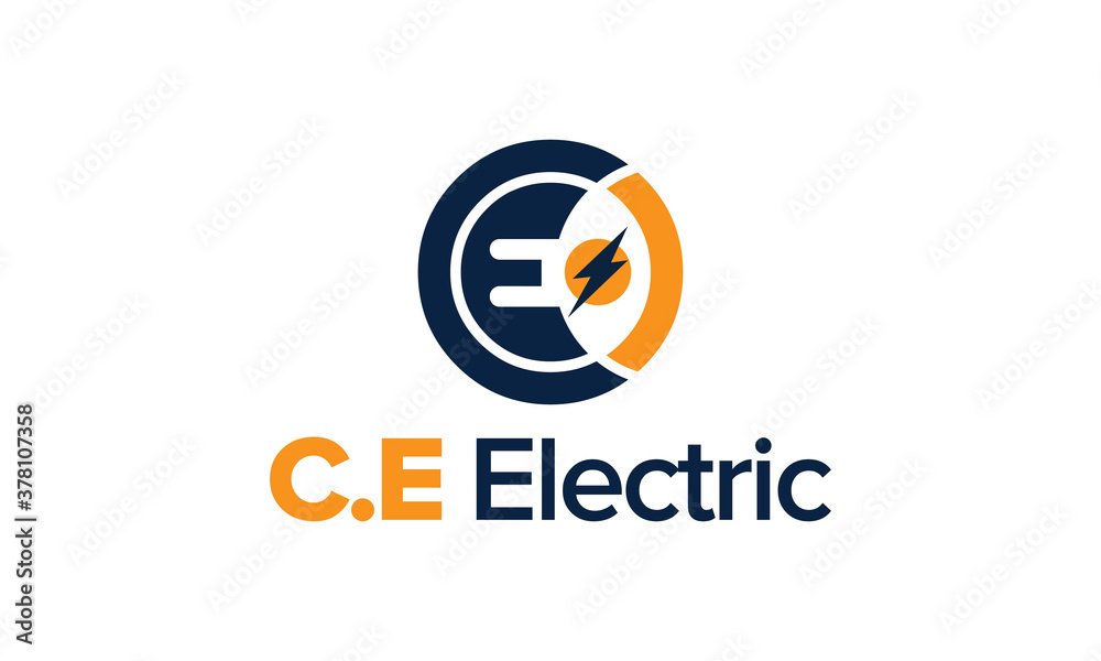 c.e electric logo; concept in logo letter C.E Spark and plug with