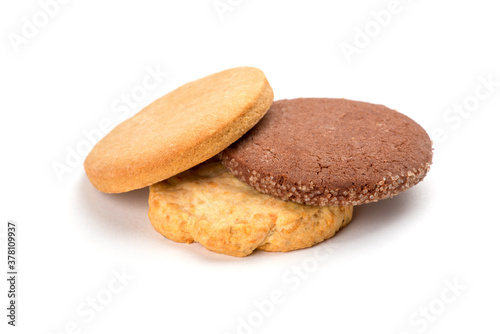 Stacked chip cookies isolated on white background